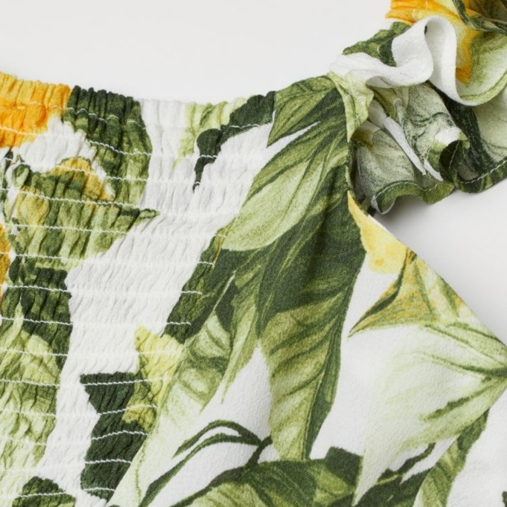 Tropical Lemon Print Ruffle Trim Summer Top - Picture 2 of 5